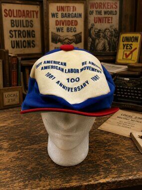 American Labor Movement Snapback Hat Blue/Red Cotton Adjustable 1981 Centennial